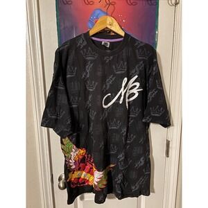 y2k MB Brand Mens All Over Print Graphic T Shirt Crown Dollar Sign Dragon XXL